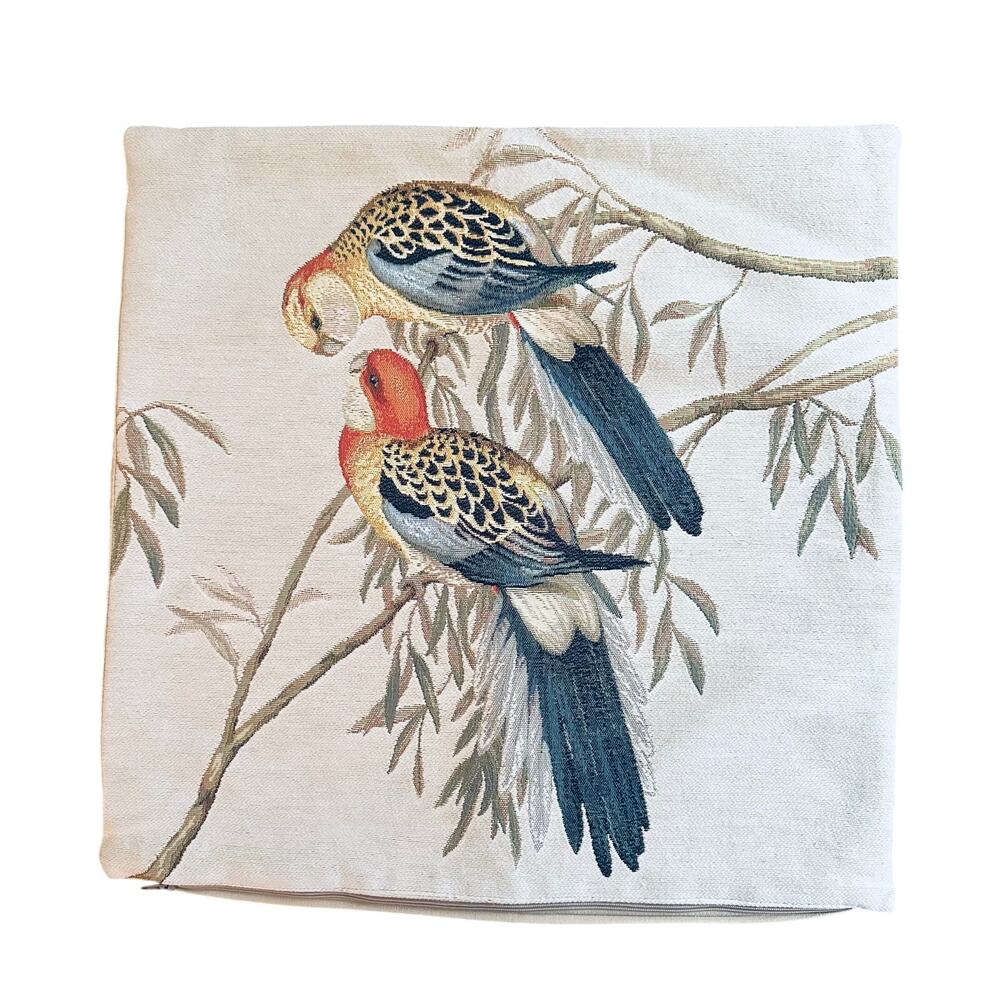 Art de Lys French Jacquard Tapestry Pillow Cover Parrots 19” square